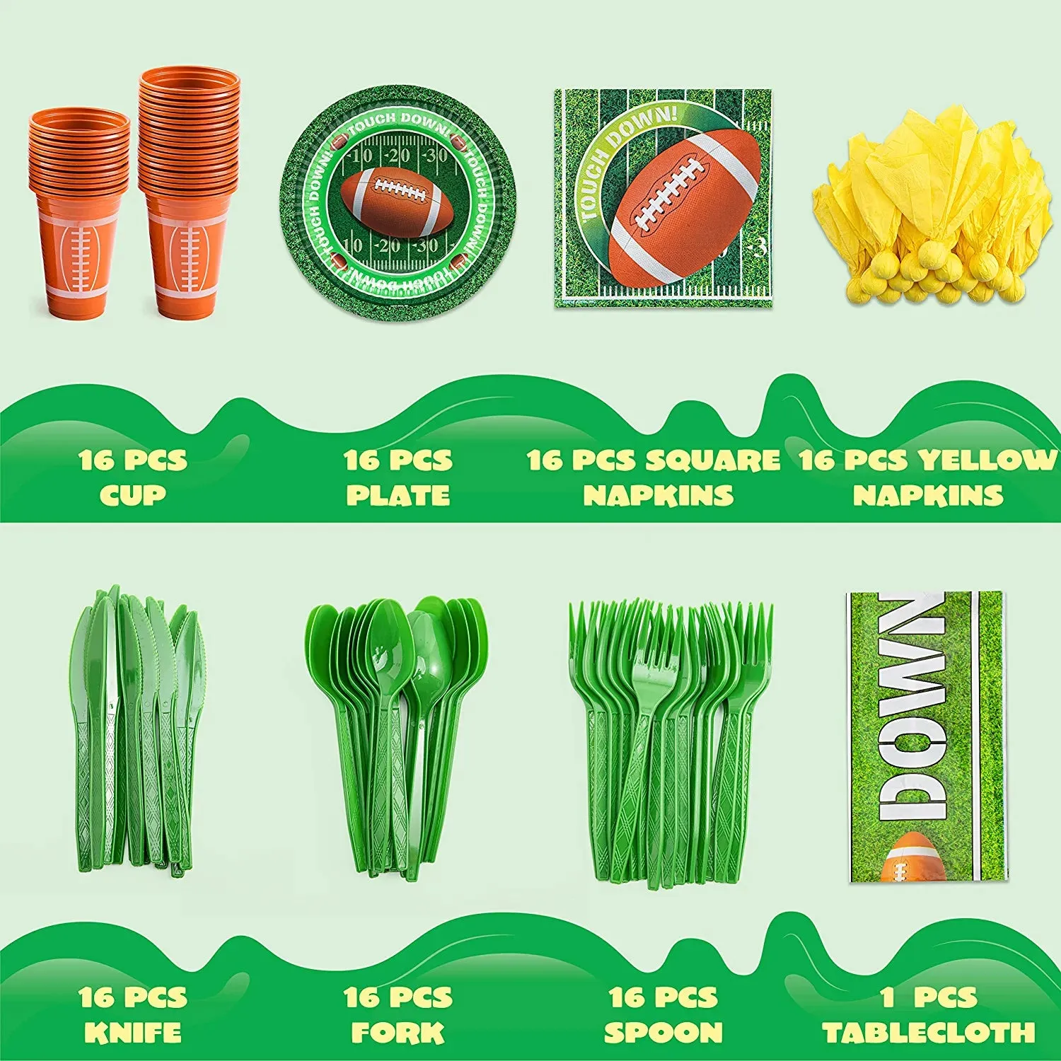 113Pcs Football Themed Party Supplies Set for 16 People