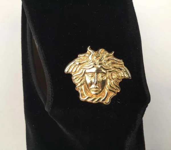 1980s Gianni Versace Velvet "Medusa" Mules