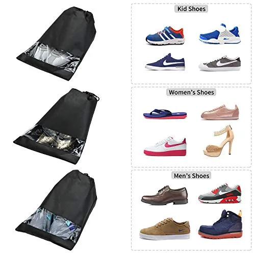 8 pcs Shoe bags for Travel Storage Dust-Proof Drawstring with Window (Black)