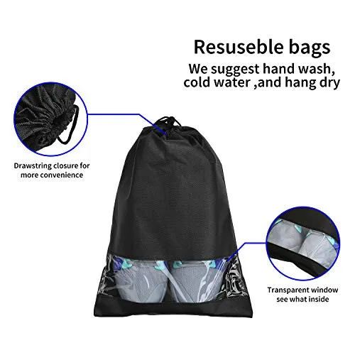 8 pcs Shoe bags for Travel Storage Dust-Proof Drawstring with Window (Black)