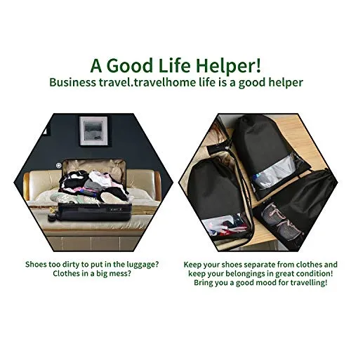 8 pcs Shoe bags for Travel Storage Dust-Proof Drawstring with Window (Black)