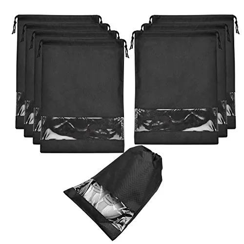 8 pcs Shoe bags for Travel Storage Dust-Proof Drawstring with Window (Black)