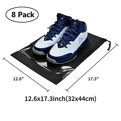 8 pcs Shoe bags for Travel Storage Dust-Proof Drawstring with Window (Black)