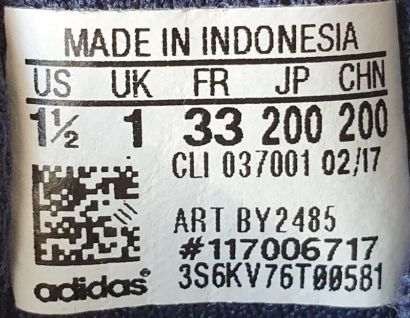 Adidas Run Low Textile Trainers UK1/US1.5/EU33 BY2485 Navy Blue/White