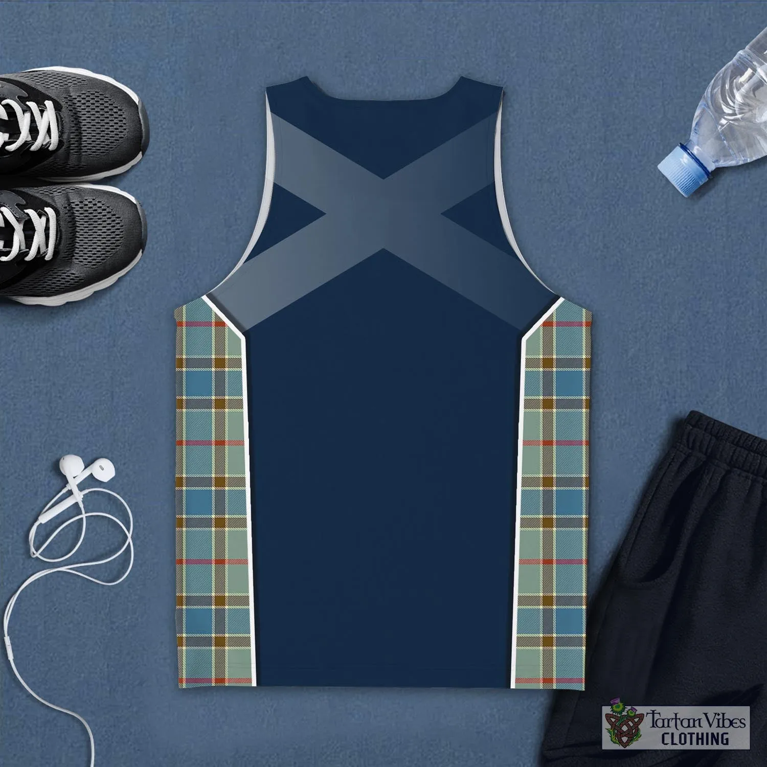 Balfour Blue Tartan Men's Tanks Top with Family Crest and Scottish Thistle Vibes Sport Style