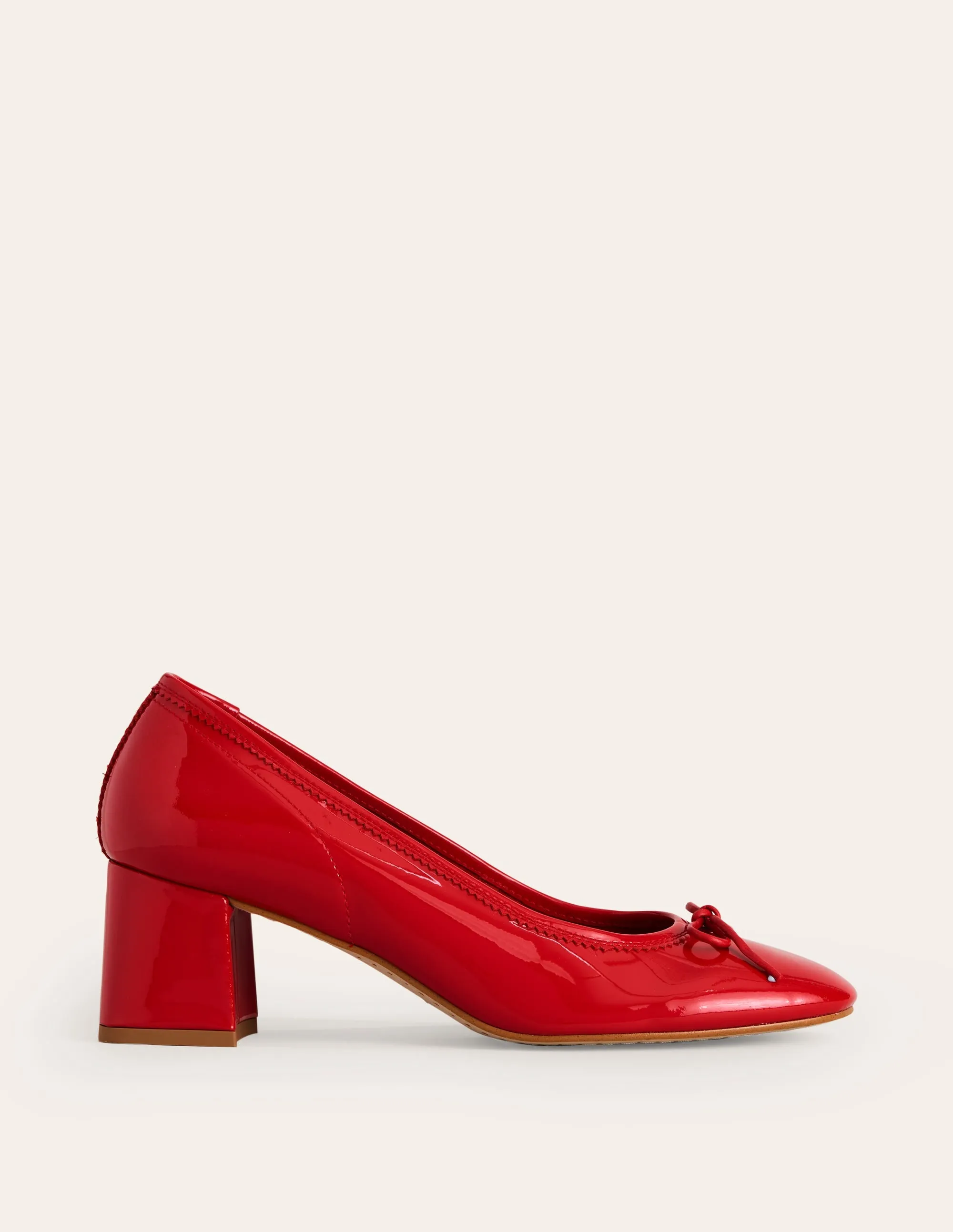 Block Heel Ballet Pumps-Red Leather