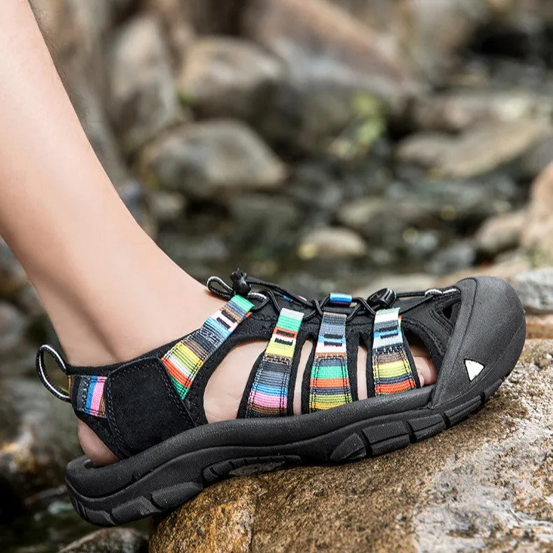 Bootara Mens Closed Toe Summer Sandals Handmade Multicolored Outdoor Beach Shoes
