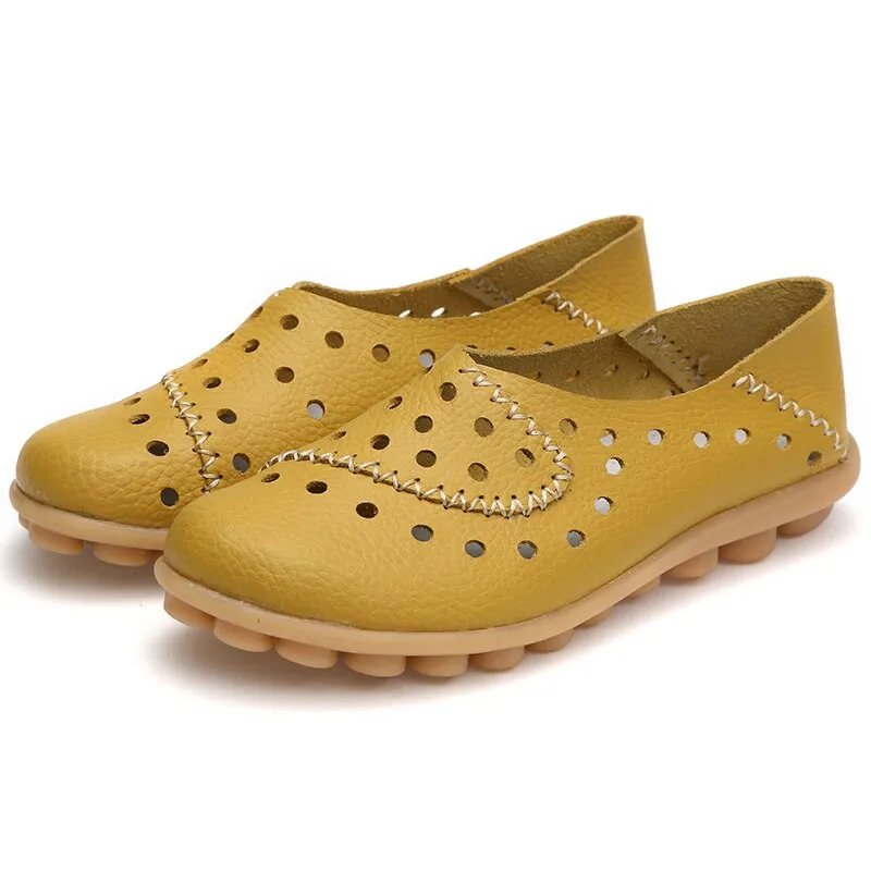 Cilool  Slip-On Small Hole Breathable Leather Sewing Falts