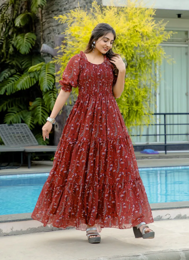 Coffee Brown Casual Georgette Maxi Dress