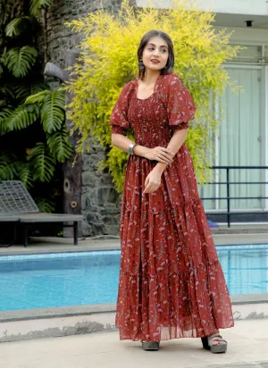 Coffee Brown Casual Georgette Maxi Dress