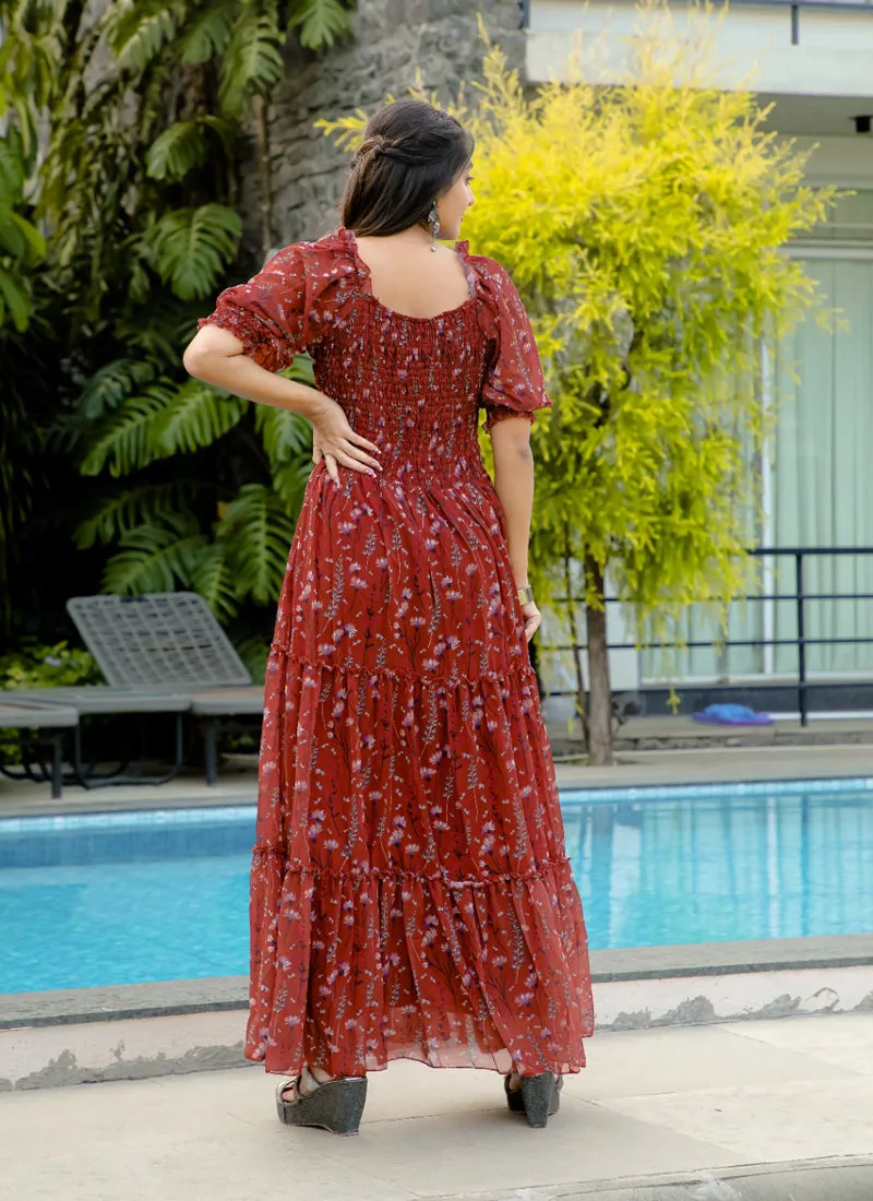 Coffee Brown Casual Georgette Maxi Dress