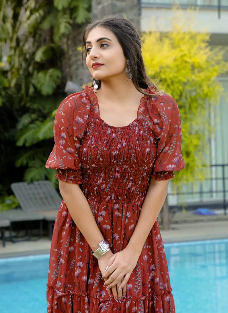Coffee Brown Casual Georgette Maxi Dress