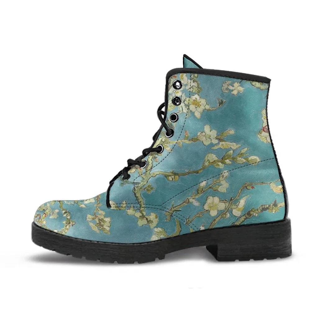 Combat Boots - Vintage Art | Vincent van Gogh: Almond Blossom | Custom Shoes, Vegan Leather Boots, 90s Boots, 2000s Boots