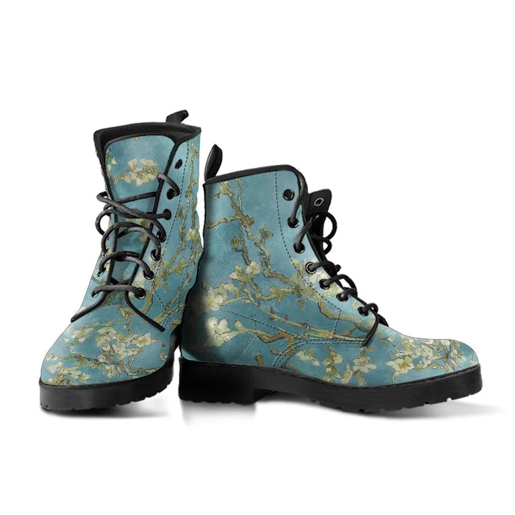 Combat Boots - Vintage Art | Vincent van Gogh: Almond Blossom | Custom Shoes, Vegan Leather Boots, 90s Boots, 2000s Boots