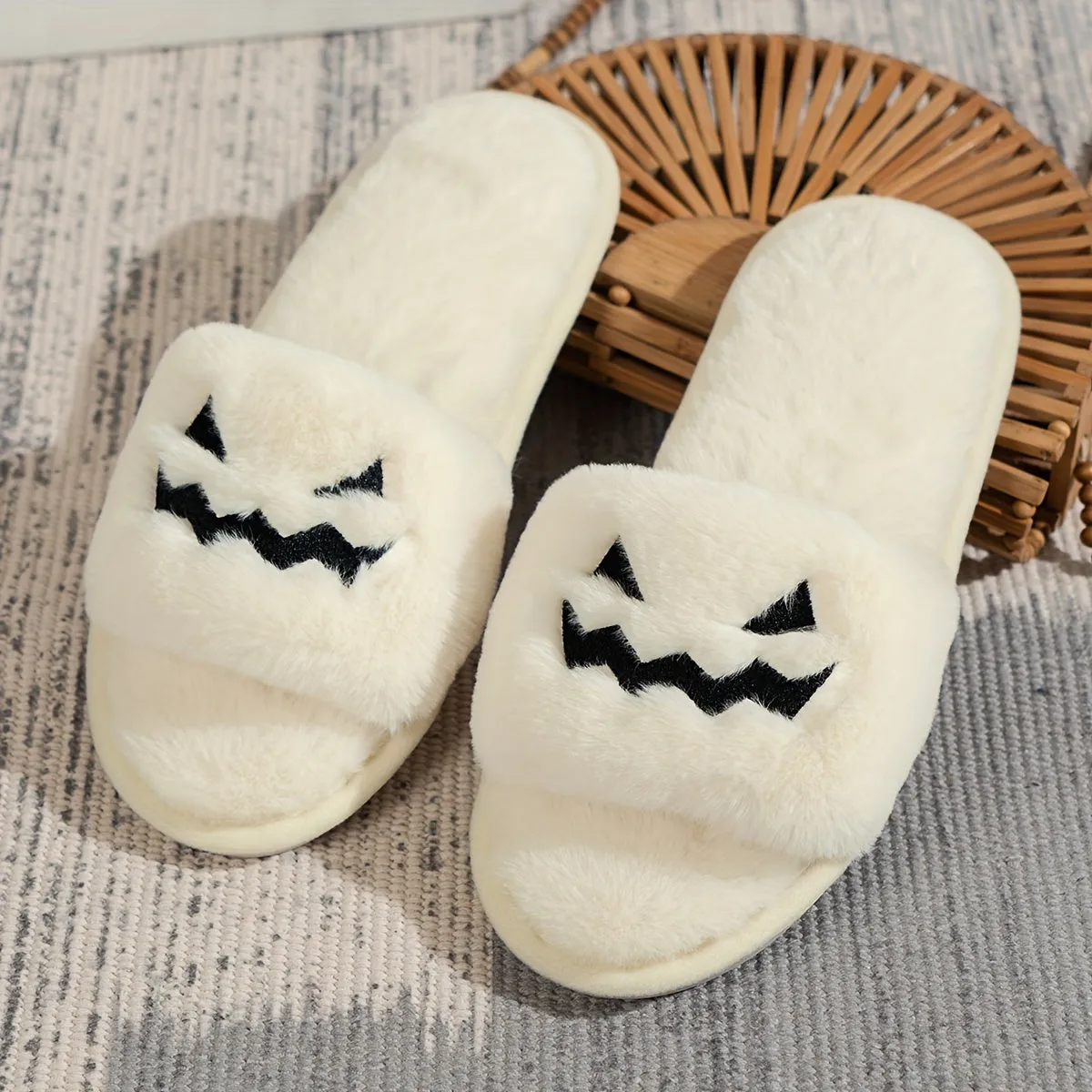 Cute Halloween Casual Slip On Plush Shoes,