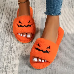 Cute Halloween Casual Slip On Plush Shoes,