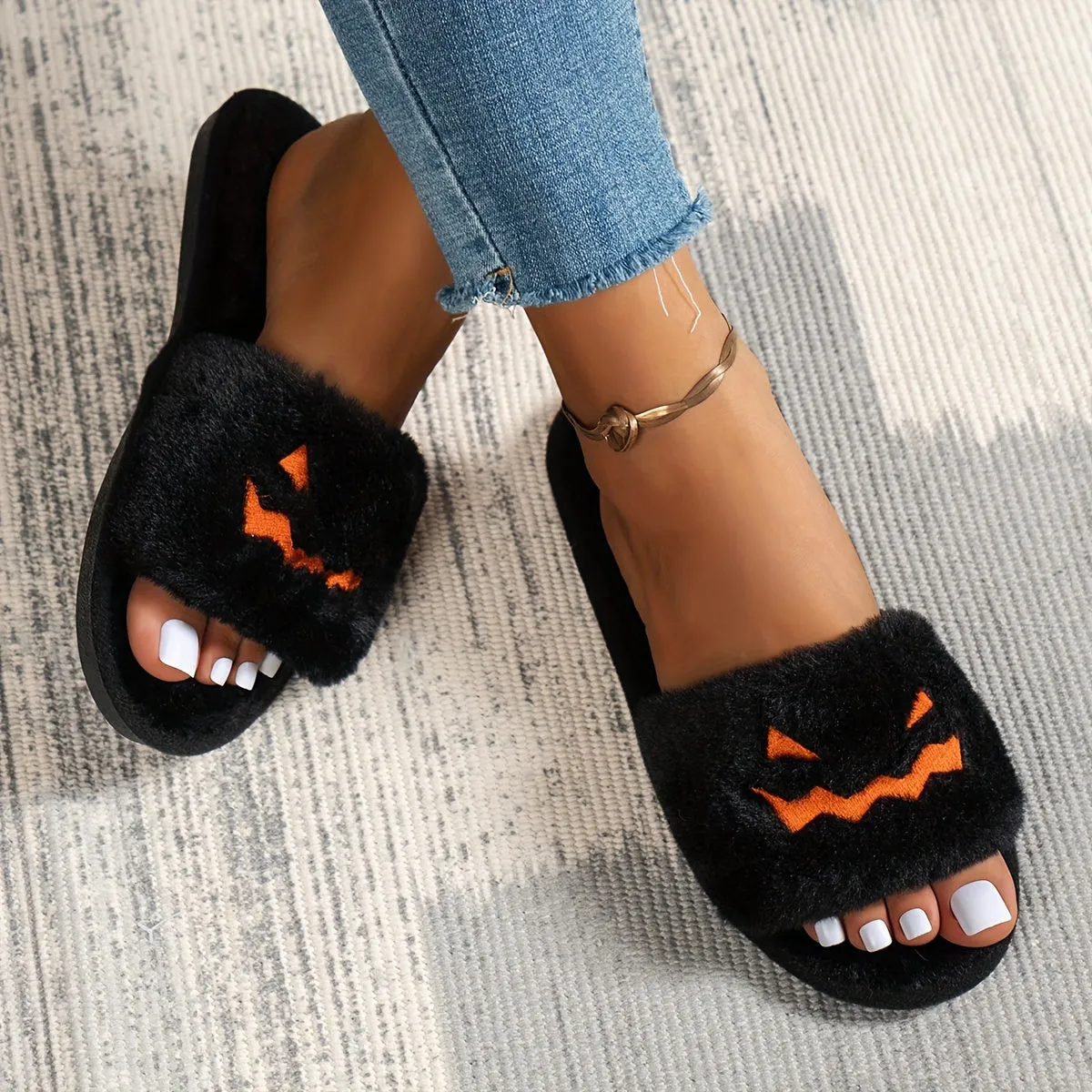 Cute Halloween Casual Slip On Plush Shoes,