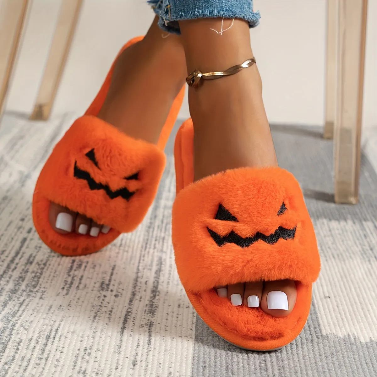 Cute Halloween Casual Slip On Plush Shoes,