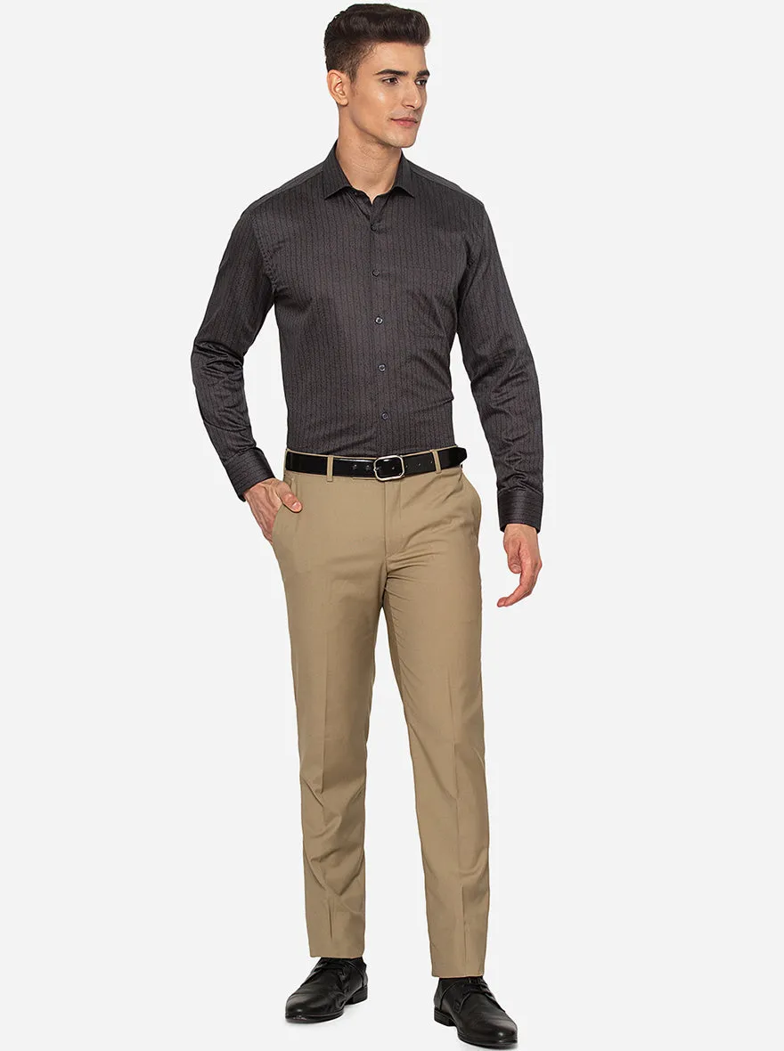 Dark Grey Printed Regular Fit Formal Shirt | JadeBlue