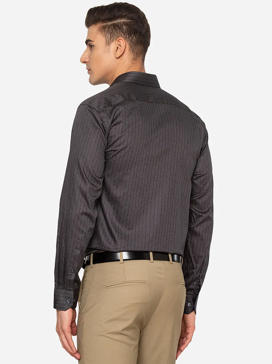 Dark Grey Printed Regular Fit Formal Shirt | JadeBlue