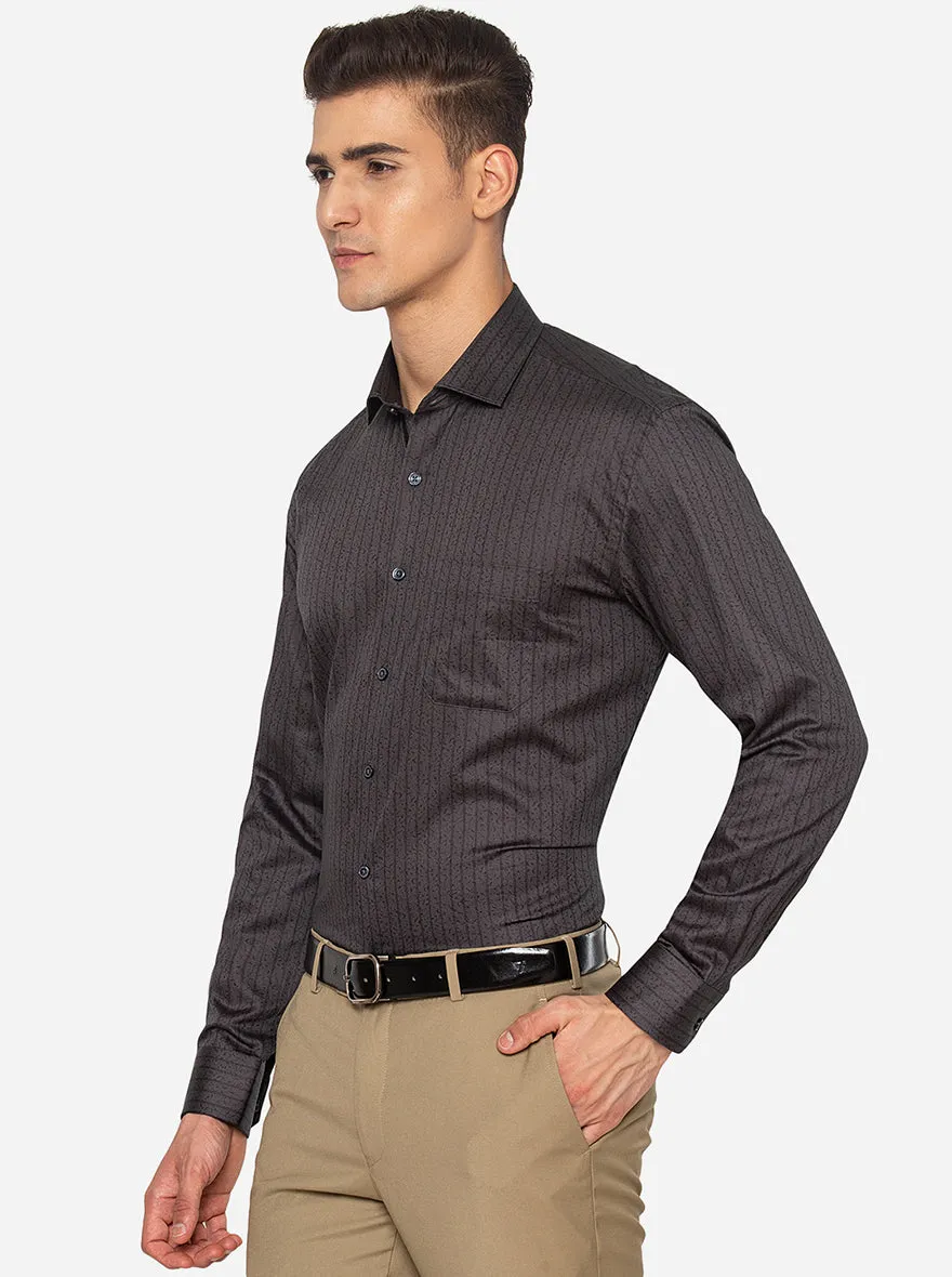 Dark Grey Printed Regular Fit Formal Shirt | JadeBlue