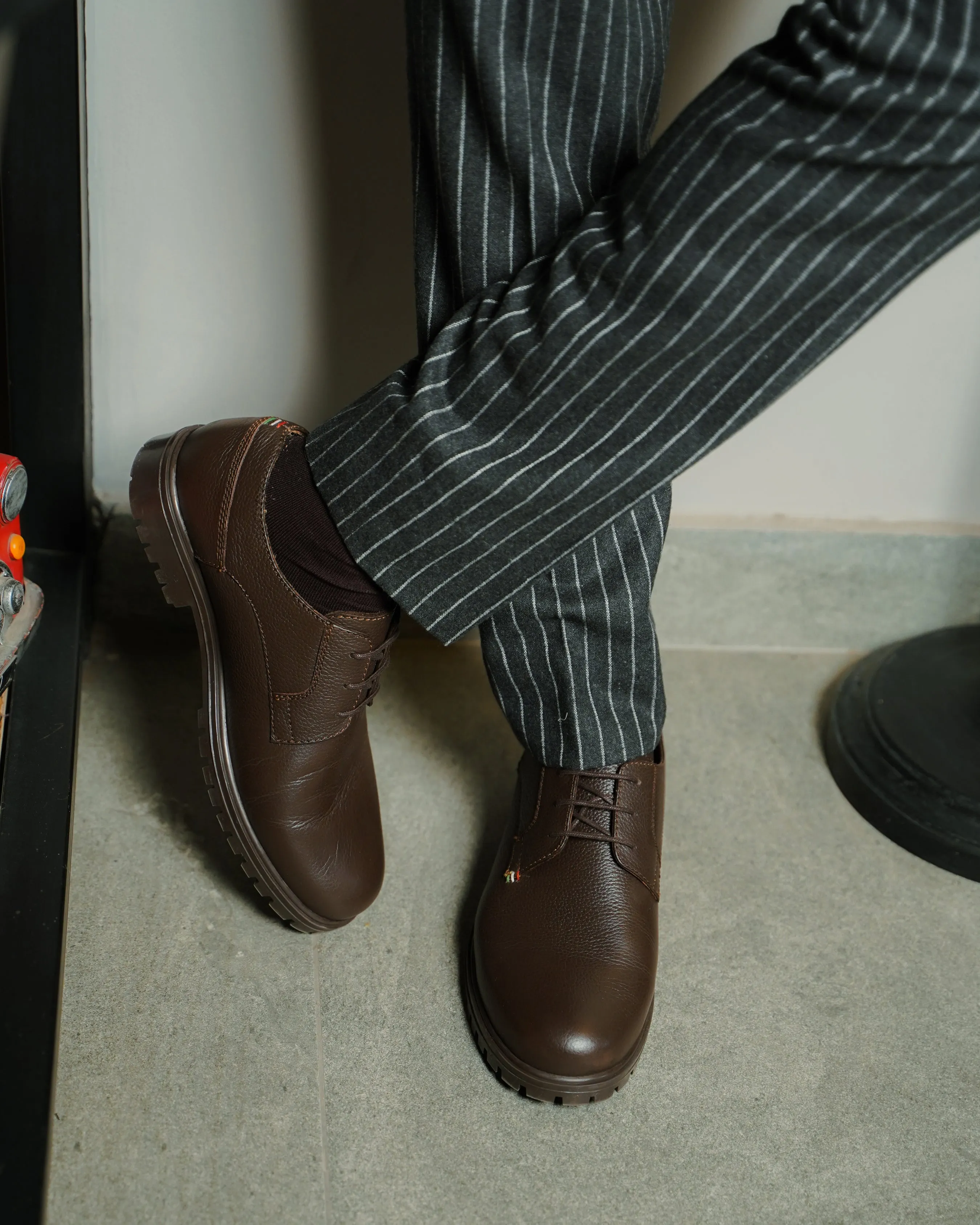 Demian - Men's Dark Brown Pebble Grain Derby Shoe