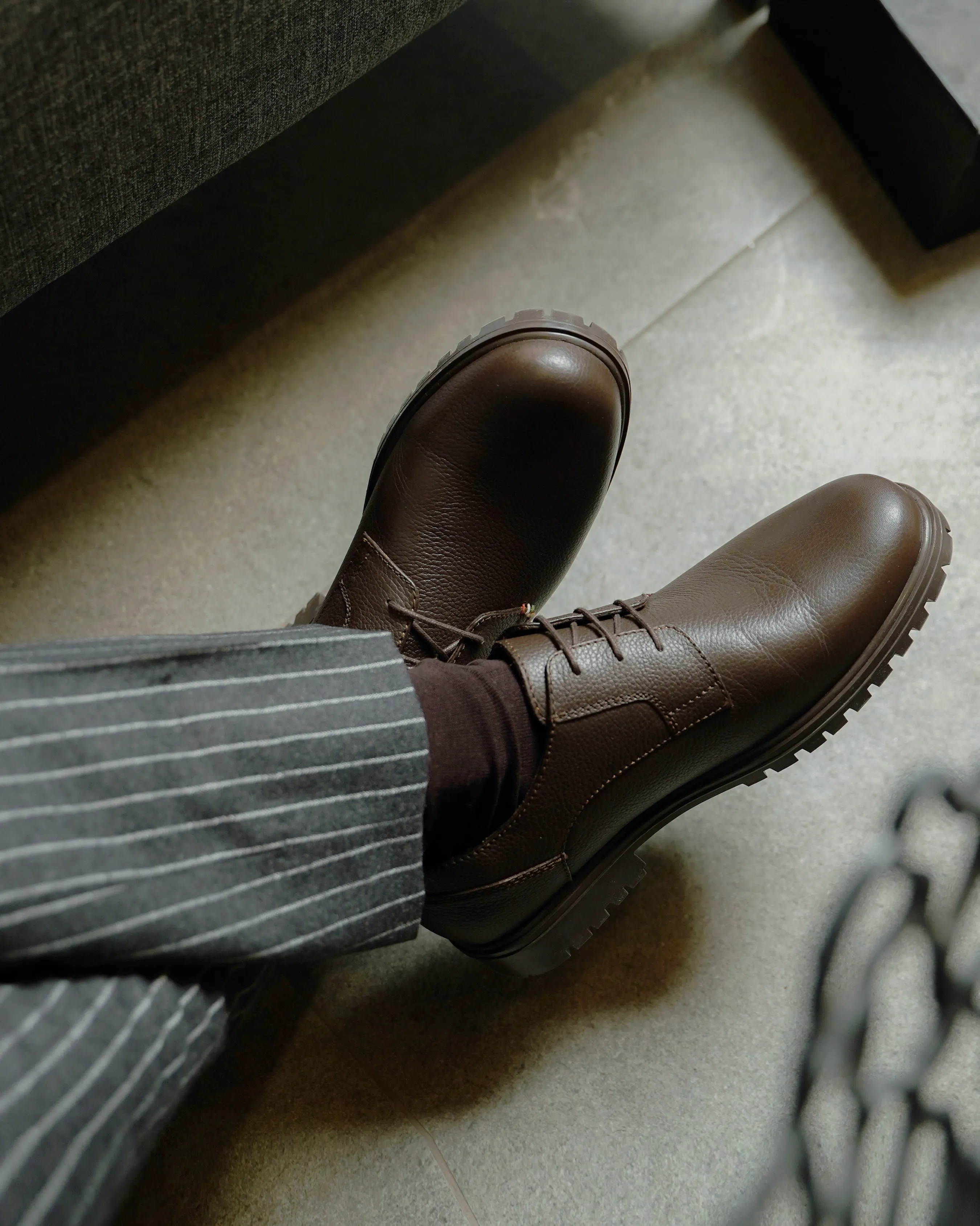 Demian - Men's Dark Brown Pebble Grain Derby Shoe