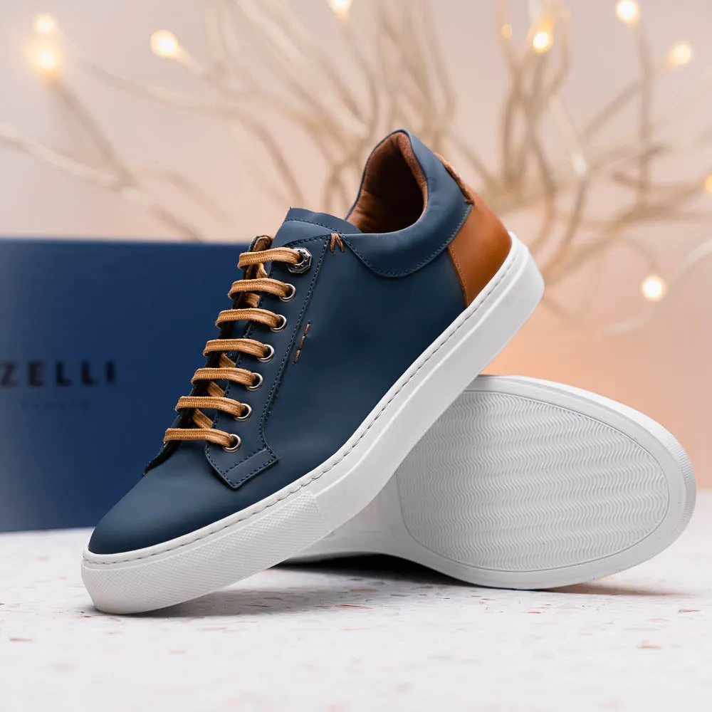 Diaz Matte Finish Rubberized Calfskin Sneaker in Navy by Zelli Italia