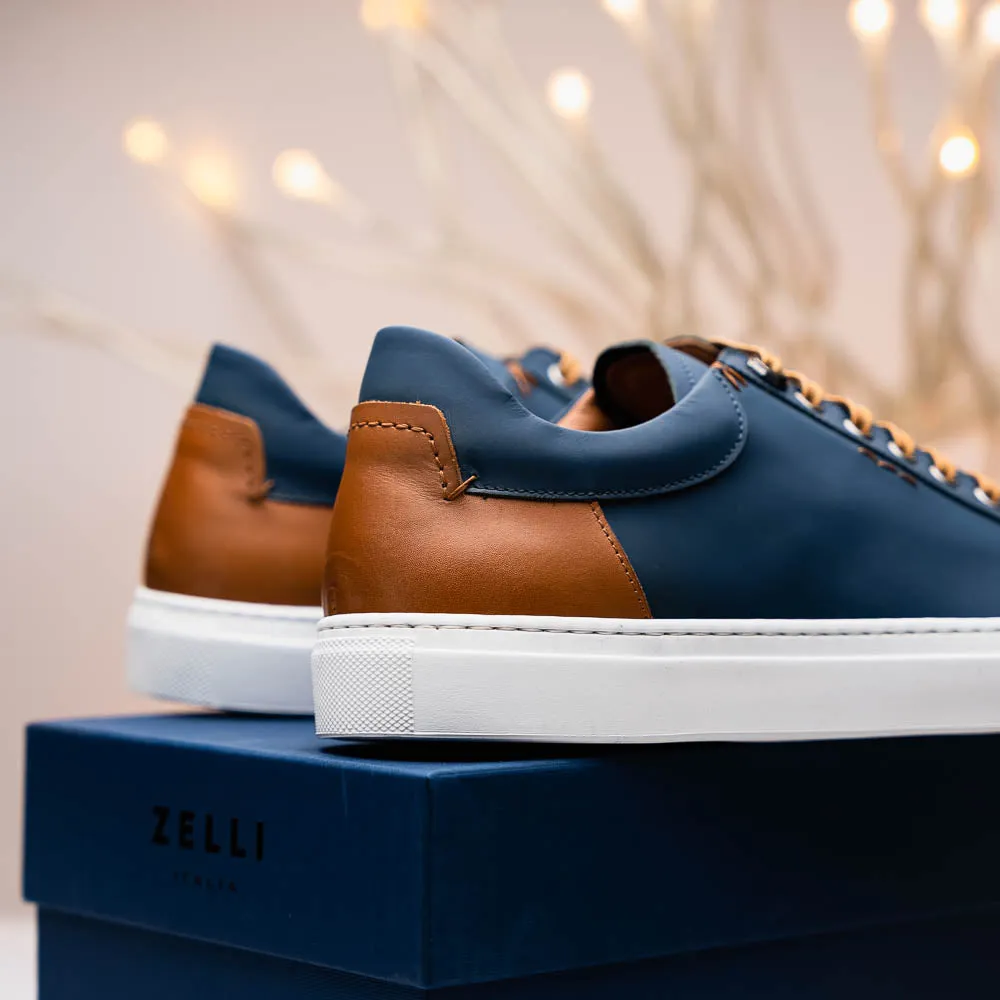 Diaz Matte Finish Rubberized Calfskin Sneaker in Navy by Zelli Italia
