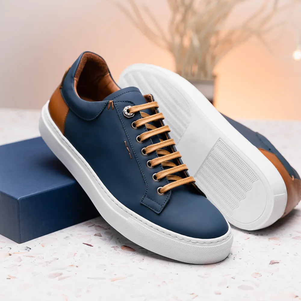 Diaz Matte Finish Rubberized Calfskin Sneaker in Navy by Zelli Italia