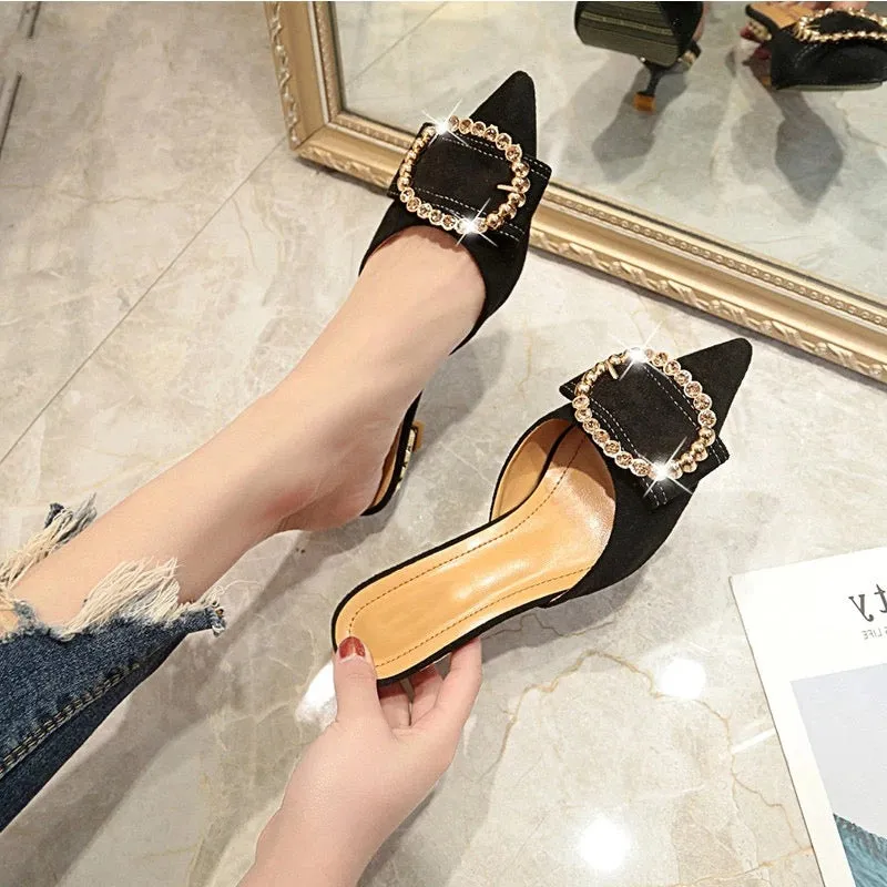 Elegant Mules Rhinestone Buckle