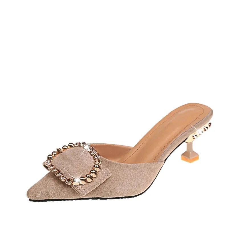 Elegant Mules Rhinestone Buckle
