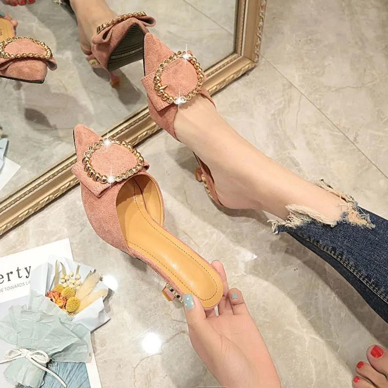 Elegant Mules Rhinestone Buckle