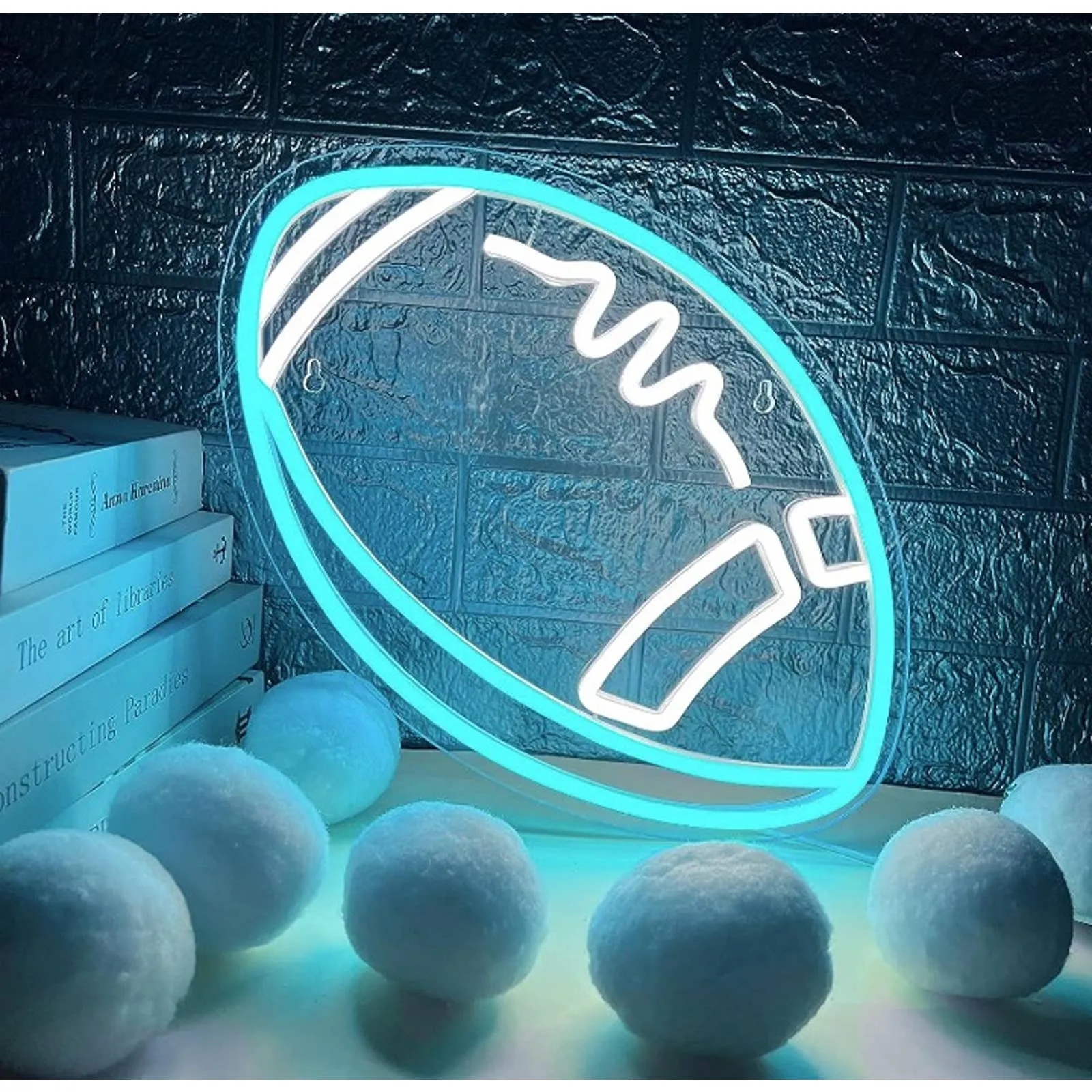 Fun Bright Blue Football LED Night Light Sport NFL Game Room Wall Decor