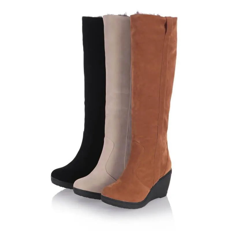 Fur Platform Suede Knee High Boots
