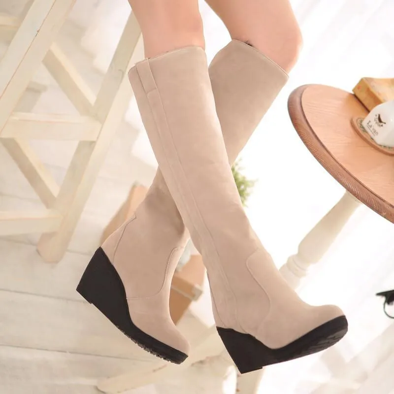 Fur Platform Suede Knee High Boots