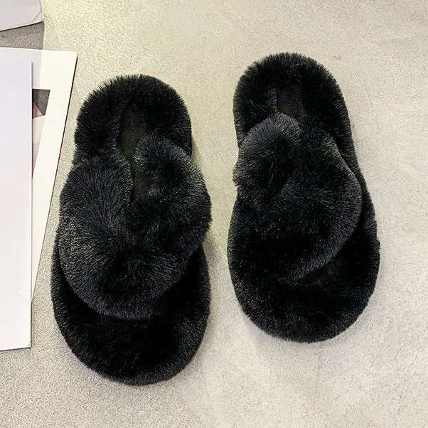 Furry For Outer Wear Shoes Flower Home Cotton Slippers