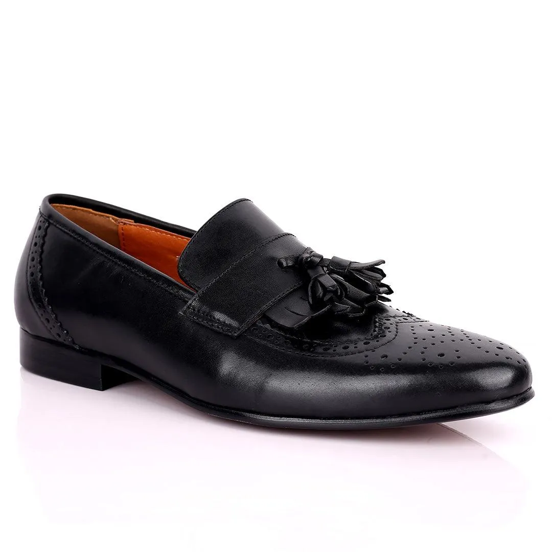 Gian Black Classic Tassel And Croc Designed Leather Shoe