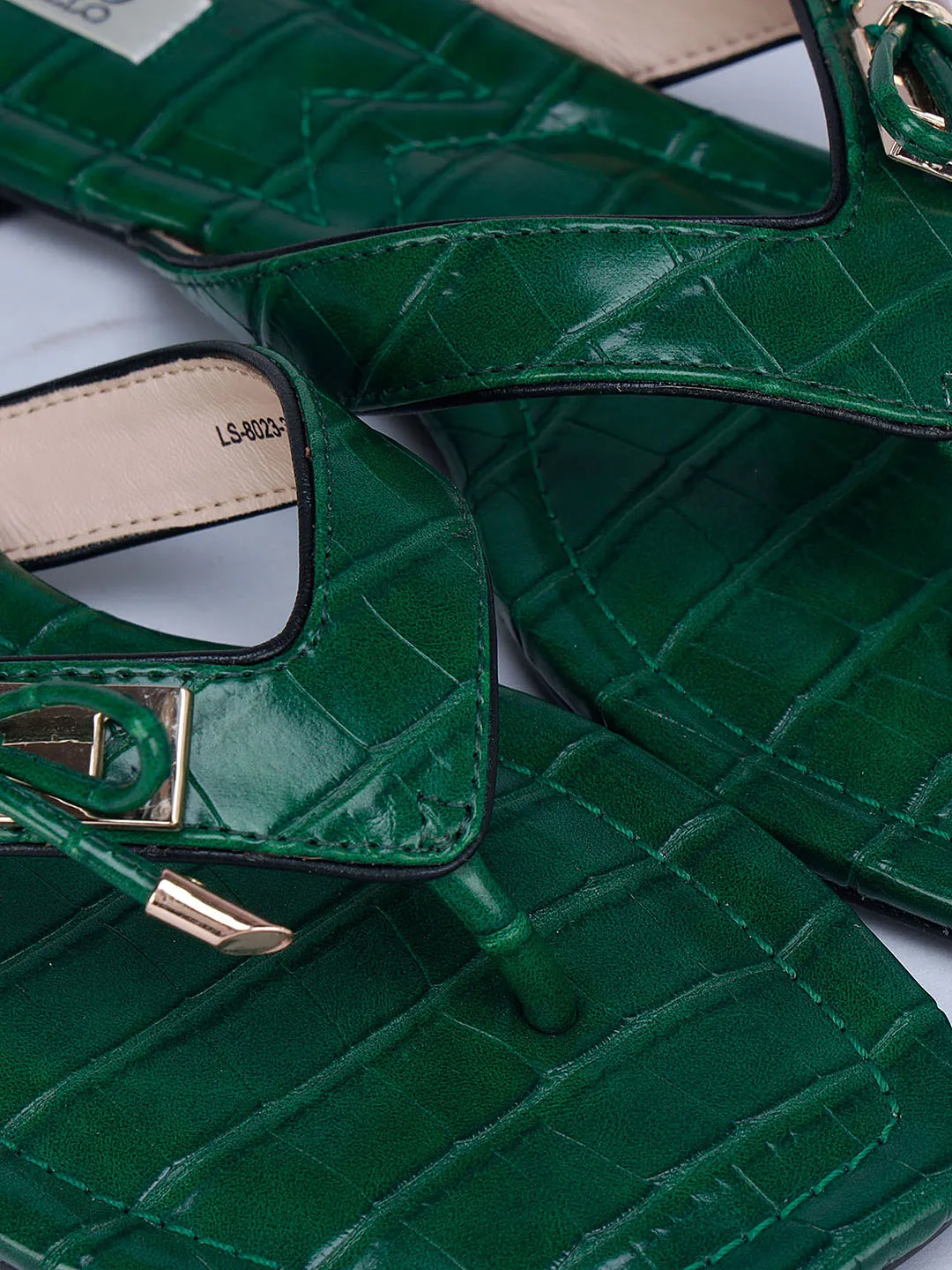 Green Croco Textured Flats