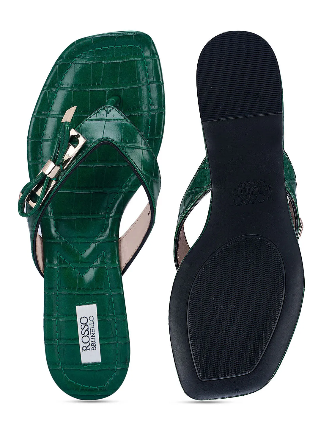 Green Croco Textured Flats