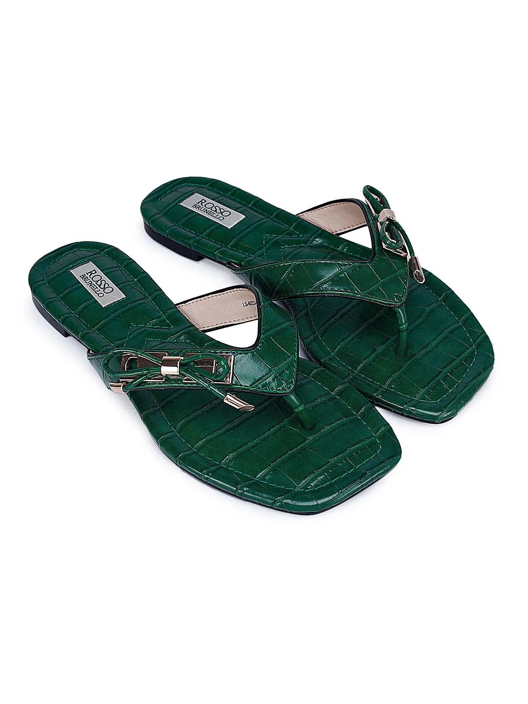 Green Croco Textured Flats