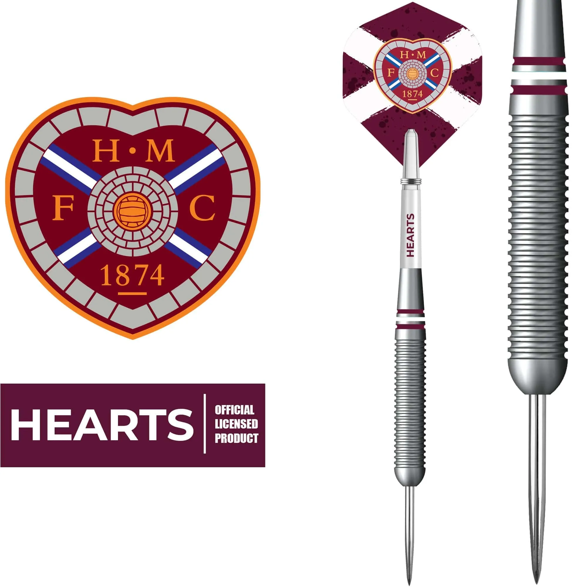Heart of Midlothian FC - Official Licensed - Hearts - Steel Tip Darts - Brass - 22g