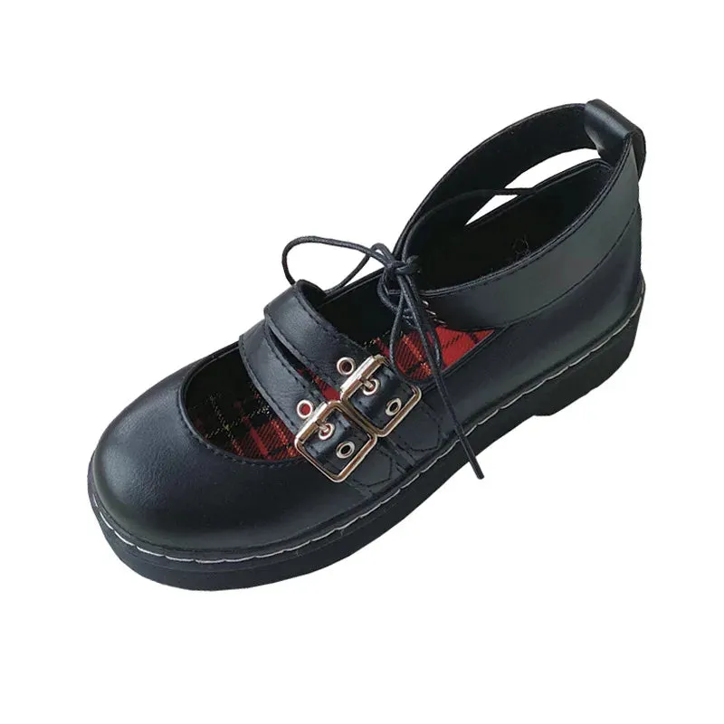 Hnzxzm Japanese Lolita Black Shoes Women New Mary Jane Jk Uniform Shoes Fashion Low Heel Kawaii Double Buckle Lacing Anime Shoes