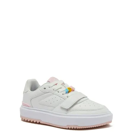 Justice Little Girl & Big Girl Beaded Low Court Sneaker, Sizes 13-6White,