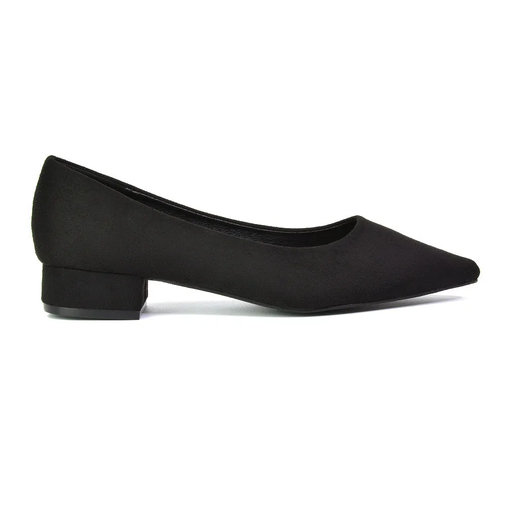 Karen Slip On Pointed Toe Wedding Shoes Low Heel Bridal Heels Court Shoes in Black
