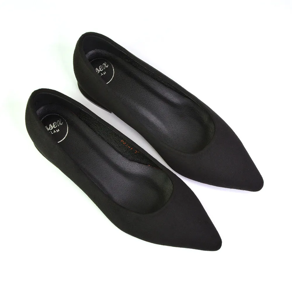 Karen Slip On Pointed Toe Wedding Shoes Low Heel Bridal Heels Court Shoes in Black