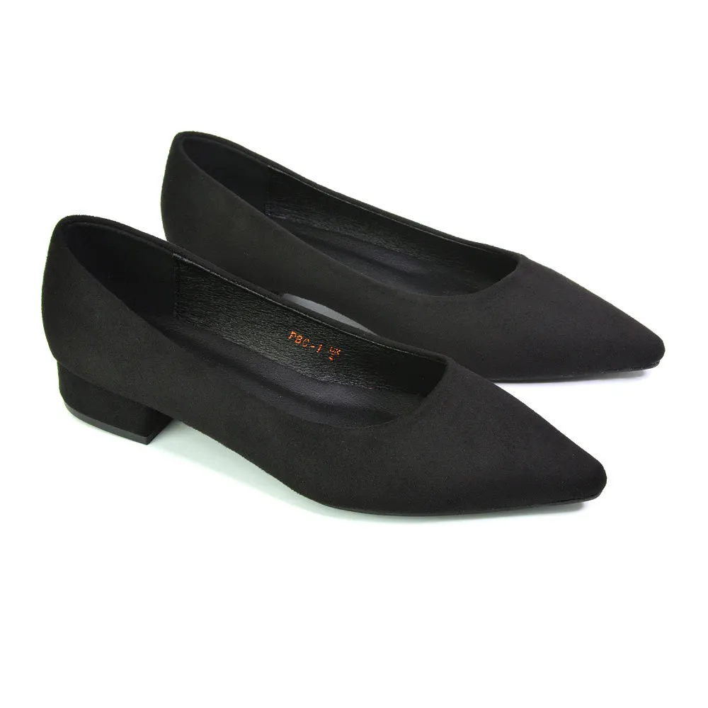 Karen Slip On Pointed Toe Wedding Shoes Low Heel Bridal Heels Court Shoes in Black