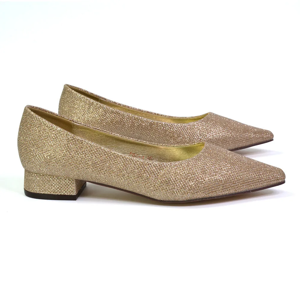 Karen Slip On Pointed Toe Wedding Shoes Low Heel Bridal Heels Court Shoes in Black