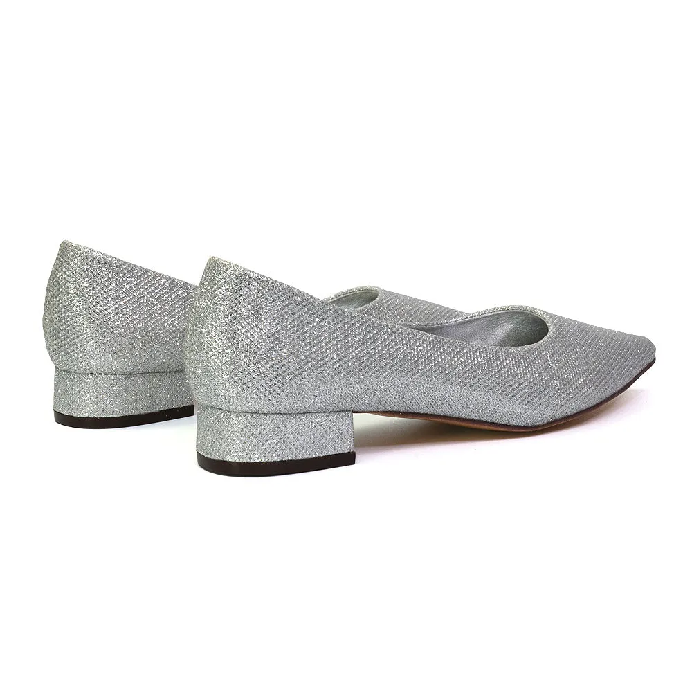 Karen Slip On Pointed Toe Wedding Shoes Low Heel Bridal Heels Court Shoes in Black