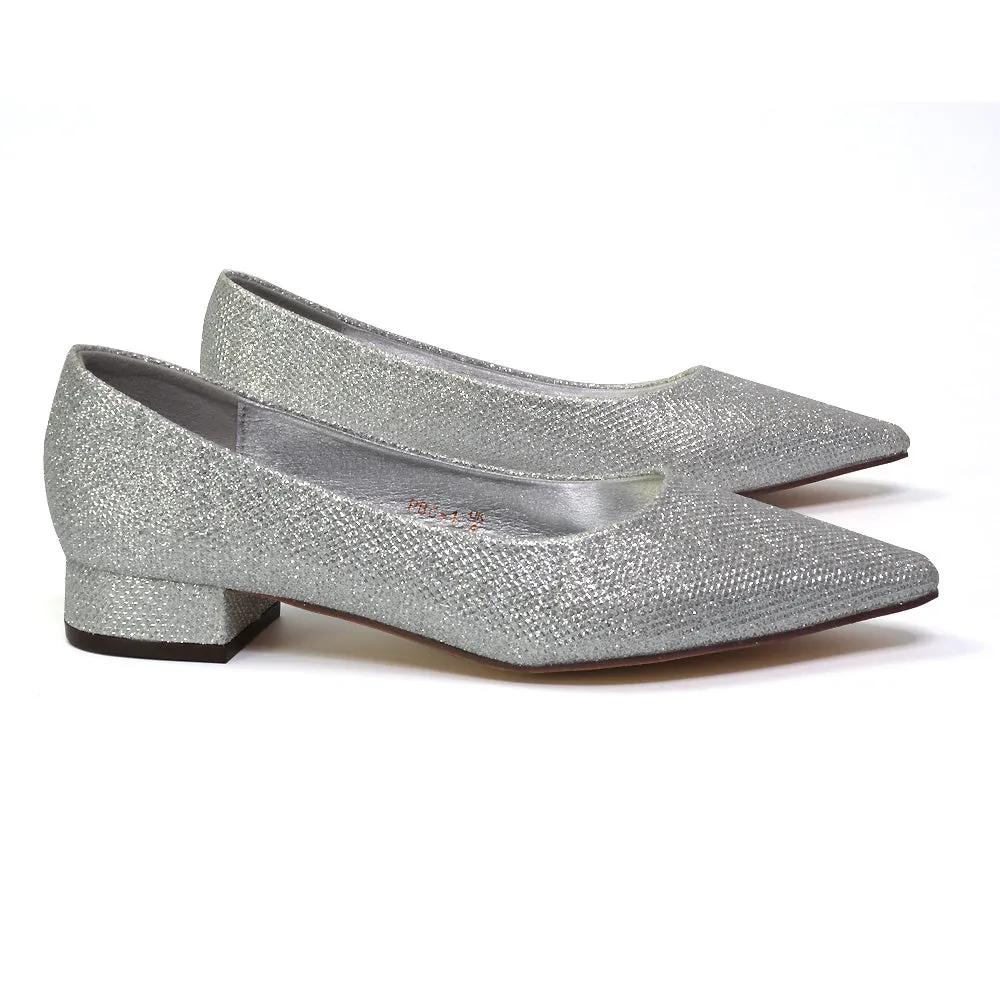 Karen Slip On Pointed Toe Wedding Shoes Low Heel Bridal Heels Court Shoes in Black